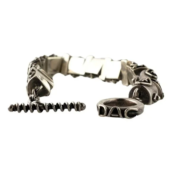 Vintage Deborah Armstrong Sterling Silver Chunky Bead Toggle Bracelet #12293